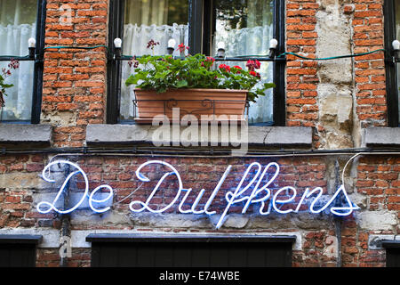 Cafe 'De Duifkens' in Antwerp, Belgium, a very popular place to eat and drink near the Antwerp theatres. Stock Photo