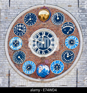 The Jubilee or Centenary clock on the front of the Zimmer Tower in Lier, Belgium - one of the most amazing clocks in the world. Stock Photo