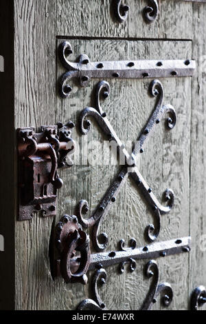 Ornate ironwork on the gates of the Gravensteen Castle in Ghent, Belgium. Stock Photo