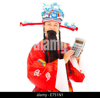 God of wealth using a compute machine over white background Stock Photo