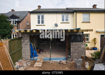 Block wall being built for house extension Hay-on-Wye Powys Wales UK Stock Photo