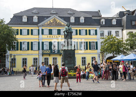 Tourists at the monument to Beethoven  near  main post office , Bonn , Germany, Europe Stock Photo