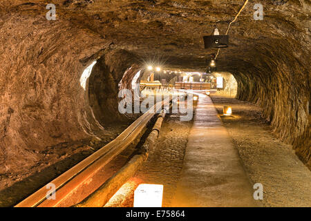 Visitor tour through the salt mine in Bex. Stock Photo