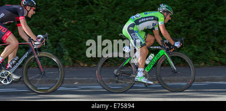 Cipollini & Swift Road, bike, carbon fibre bicycle frames, monocoque, composite bikes at Liverpool, Merseyside, UK. Competitor 113 Sonny Colbrelli Team Bardiani CSF at the Tour of Britain. Thousands of spectators lined the streets of Liverpool to watch some of the world's most famous cyclists as the Tour of Britain got under way. The city hosted the Grand Depart, which saw riders set off on a looped circuit around the city centre. Stock Photo