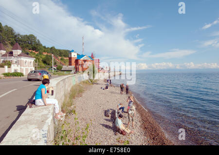 Beach, Listvyanka, Irkutsky District, Irkutsk Oblast, lake Baikal, Siberia, Russian Federation Stock Photo