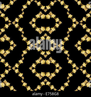 Seamless golden floral patterns on black background Stock Photo