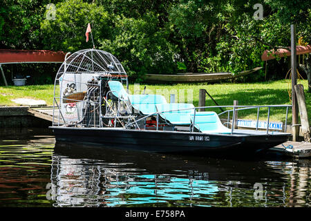 Florida Air-boat - Flat bottom boat powered by a big engine and propeller Stock Photo