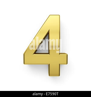 3d render of golden digit four simbol - 4. Isolated on white background Stock Photo