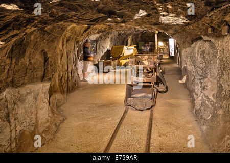 Visitor tour through the salt mine in Bex. Stock Photo