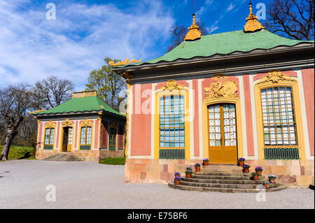 Sweden, Ekerö. The Drottningholm Palace (Drottningholms slott). Chinese Pavilion. Stock Photo