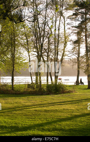 Sunset over Lake of Menteith view toward Inchmahome Priory Trossachs National Park Stirling Scotland Stock Photo