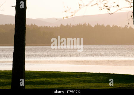 Sunset over Lake of Menteith view toward Inchmahome Priory Trossachs National Park Stirling Scotland Stock Photo