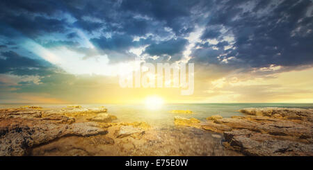 Panoramic dramatic sunset sky and tropical sea at dusk Stock Photo - Alamy