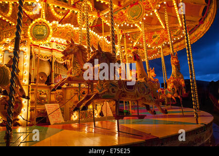Carousel horses at night Stock Photo