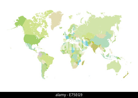 An Illustration of very fine outline of the world (with country borders) Stock Photo