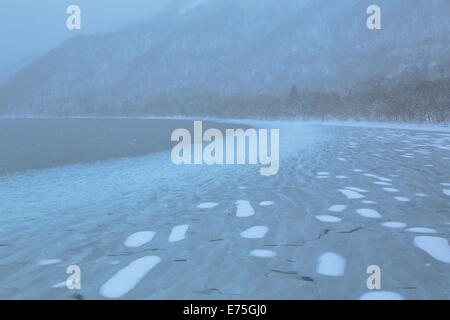 Lake Towada in winter Stock Photo