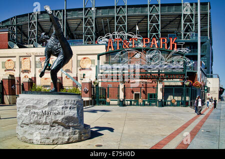 A detailed view of the Juan Marichal statue with fans enter the News  Photo - Getty Images