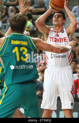 Barcelona, Spain. 07th Sep, 2014. 2014 FIBA Basketball World Cup, round of 16. E. Preldzic in action during game between Turkey versus Australia at Palau St. Jordi Credit:  Action Plus Sports/Alamy Live News Stock Photo