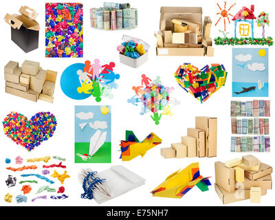 Various objects from paper and a cardboard collage set. All full size images and releases you can finde in my portfolio Stock Photo