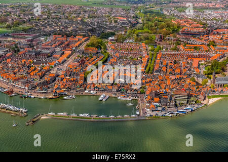 Aerial view, Volendam with harbour at Markermeer lake, Volendam, Province of North Holland, Netherlands Stock Photo