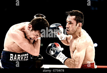 Boxing, Felix Sturm, GER, right, vs. Darren Barker, GBR, left, Porsche Arena, Stuttgart, Baden-Württemberg, Germany Stock Photo