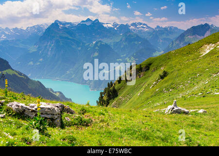 View of Lake Lucerne seen from Fronalpstock mountain, Stoos, Morschach, canton of Schwyz, Switzerland Stock Photo