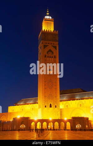 Hassan II Mosque at night, Casablanca, Morocco Stock Photo