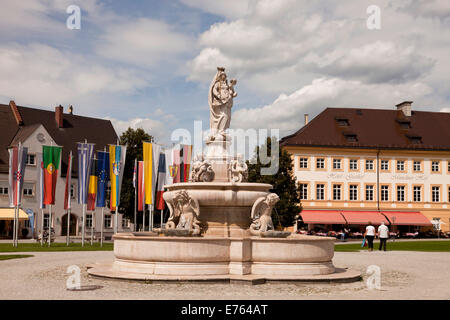 fountain of Maria on Kapellplatz square in Altoetting, Upper-Bavaria, Bavaria, Germany, Europe Stock Photo