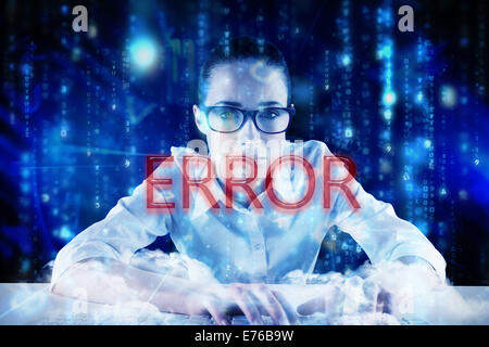 Error against lines of blue blurred letters falling Stock Photo