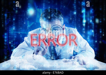 Error against lines of blue blurred letters falling Stock Photo