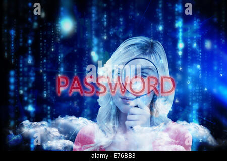 Password against lines of blue blurred letters falling Stock Photo