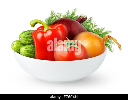Fresh vegetables in a bowl on white background Stock Photo