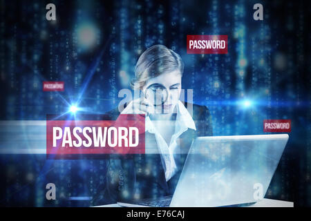 Password against lines of blue blurred letters falling Stock Photo