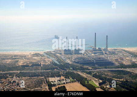 Aerial Photography of the Orot Rabin coal operated power plant, Hadera, Israel Stock Photo