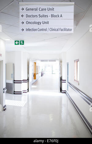 Signs in hospital hallway Stock Photo