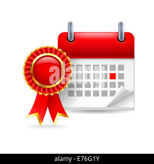 Page calendar with a marked red-letter day of the week. Near to mark of distinction Stock Photo