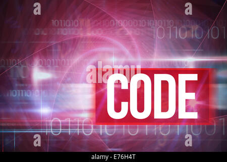 Code against blue technology design with binary code Stock Photo