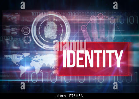 Identity against blue technology design with binary code Stock Photo