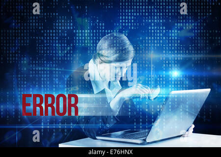 Error against blue technology interface with binary code Stock Photo
