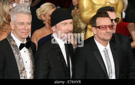 The 86th Annual Oscars held at Dolby Theatre - Red Carpet Arrivals  Featuring: Adam Clayton,The Edge,Bono,Larry Mullen Jr of 'U2' Where: Los Angeles, California, United States When: 02 Mar 2014 Stock Photo