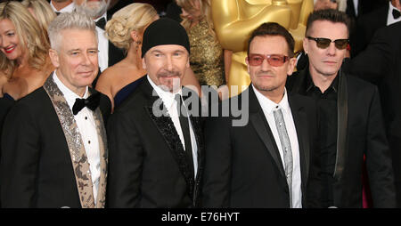 The 86th Annual Oscars held at Dolby Theatre - Red Carpet Arrivals  Featuring: Adam Clayton,The Edge,Bono,Larry Mullen Jr of 'U2' Where: Los Angeles, California, United States When: 02 Mar 2014 Stock Photo