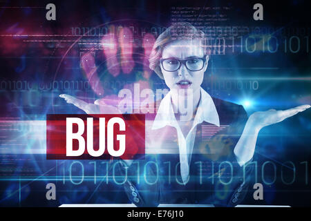 Bug against pink technology hand print interface design Stock Photo