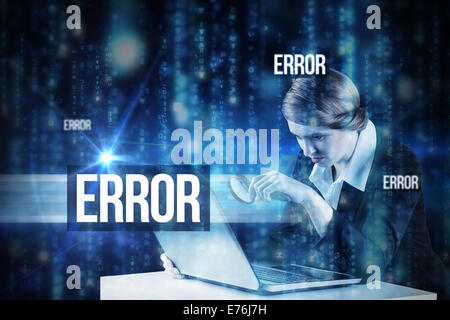 Error against lines of blue blurred letters falling Stock Photo