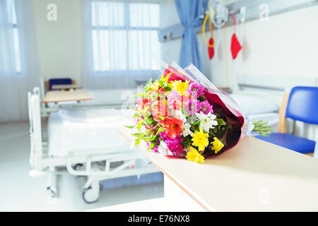 Bouquet of flowers in hospital room Stock Photo
