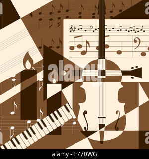 Beige musical background with a treble clef and a flower pattern Stock ...