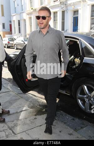 Celebrities and sports personalities arrive at a Sport Relief recording of the England 2014 World Cup song  Featuring: Gary Barlow Where: London, United Kingdom When: 05 Mar 2014 Stock Photo