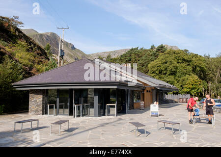 New Ogwen Visitor Centre for information on Llyn and Cwm Idwal with Snowdonia National Park wardens office in Ogwen Valley North Wales UK Stock Photo