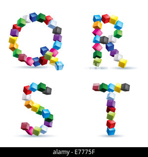 Letters Q, R, S and T made of colored blocks. Stock Photo