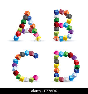 Letters A, B, C and D made of colored blocks. Stock Photo