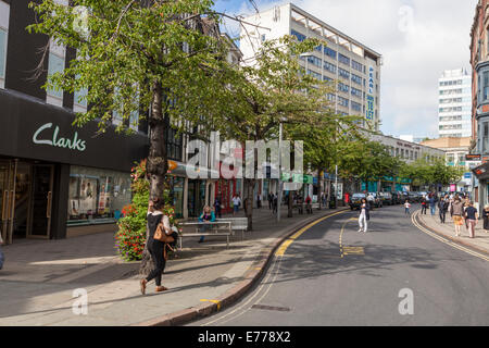 People and shops on a Nottingham street in the city centre. Wheeler Gate, Nottingham, England, UK Stock Photo